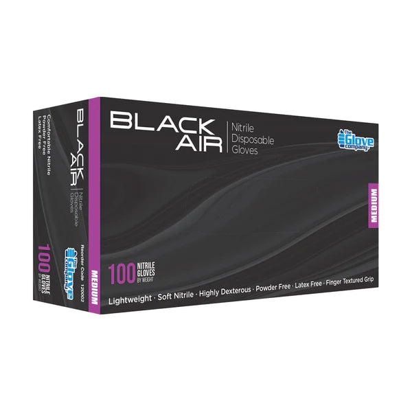Black Air Nitrile Disposable Black Gloves 100pk Medium